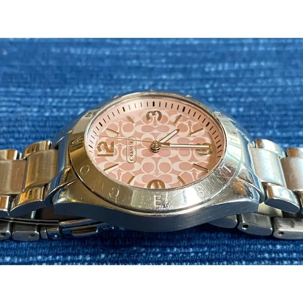 NEEDS A BATTERY Stainless Steel Coach Quartz Wristwatch Pink Face 89B